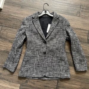 Theory Black and White Cropped Blazer with Structured Shoulders